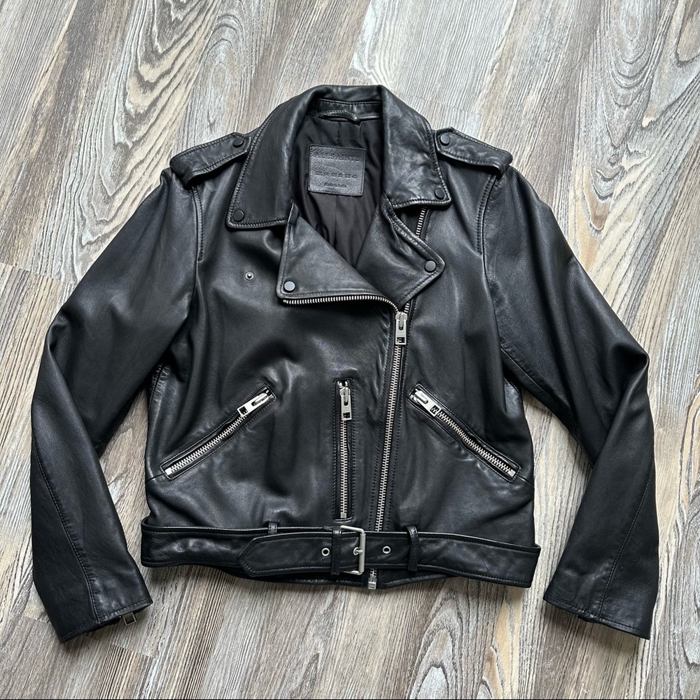 Allsaints Black Leather Balfern Jacket Sz UK 14 / US 10 - Picture 8 of 13